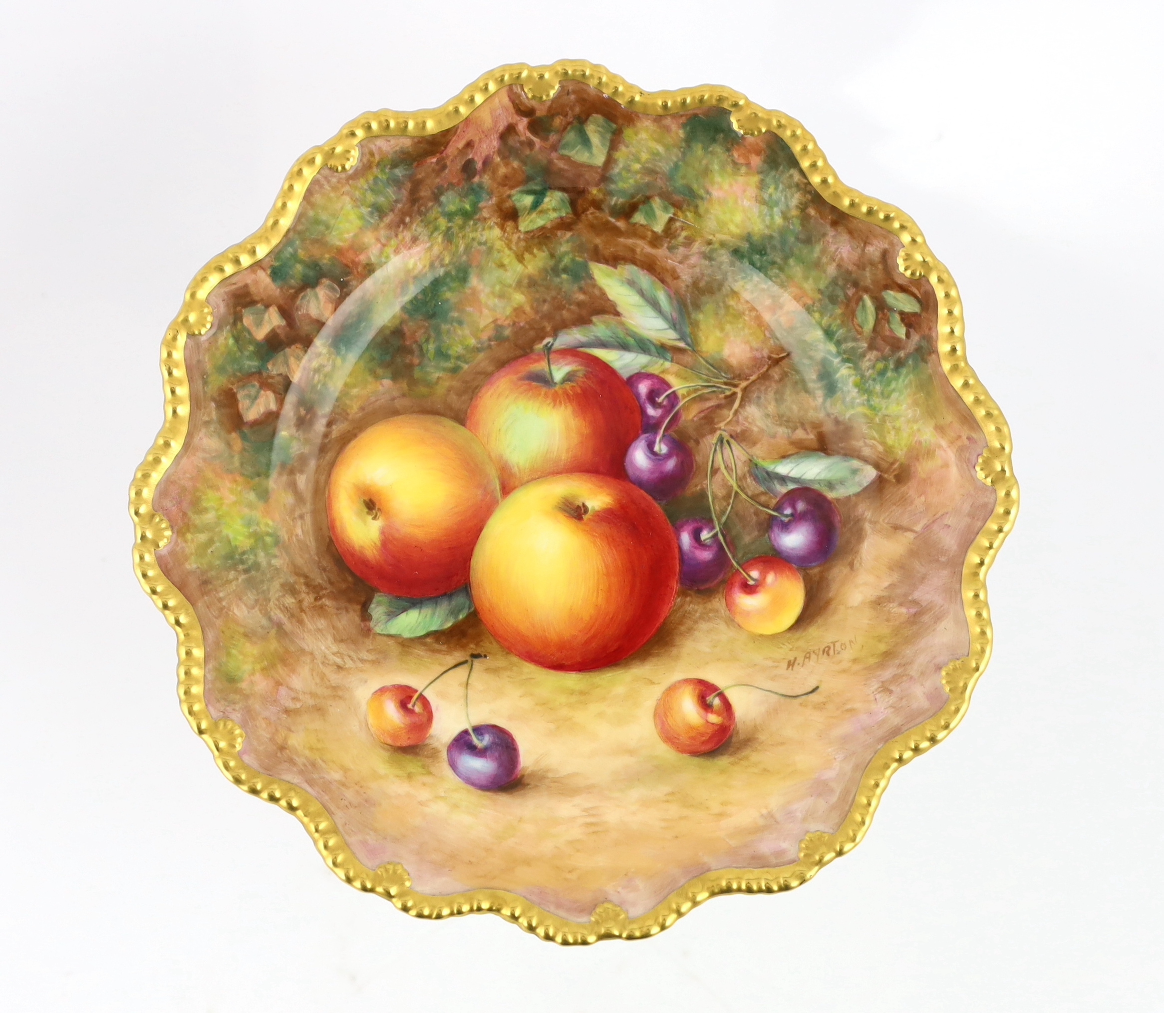 A Royal Worcester fruit painted comport, by H. Ayrton, 1960s